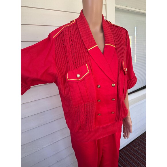 80s Red Pants Outfit Nautical Sweater Vintage M Double Button - Picture 7 of 10